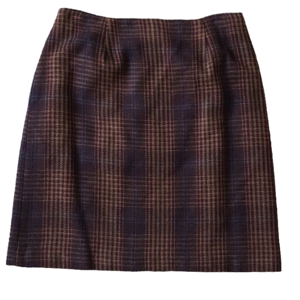 Talbots Wool Blend Skirt Womens 12 Houndstooth Plaid Lined Career Preppy